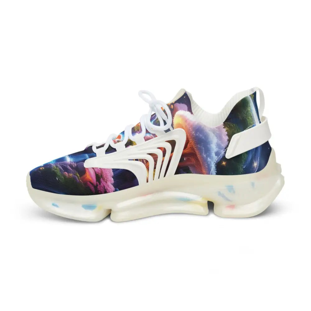 Galaxy-printed athletic shoe from Mens Mesh Sneakers Cosmic Heart by PixiOnyx Astral Footwear