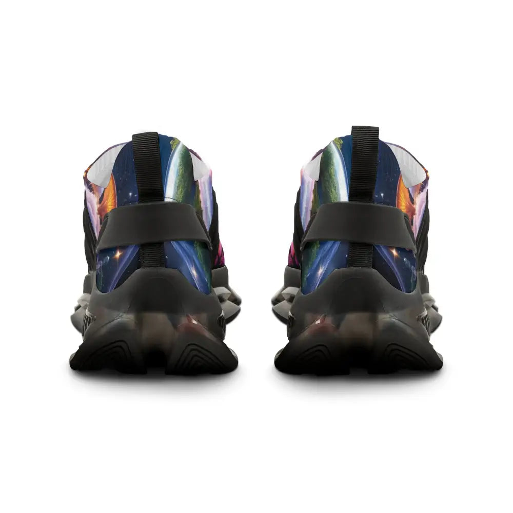 Pair of galaxy-print sneakers from Men’s Mesh Sneakers Cosmic Heart PixiOnyx Astral Footwear
