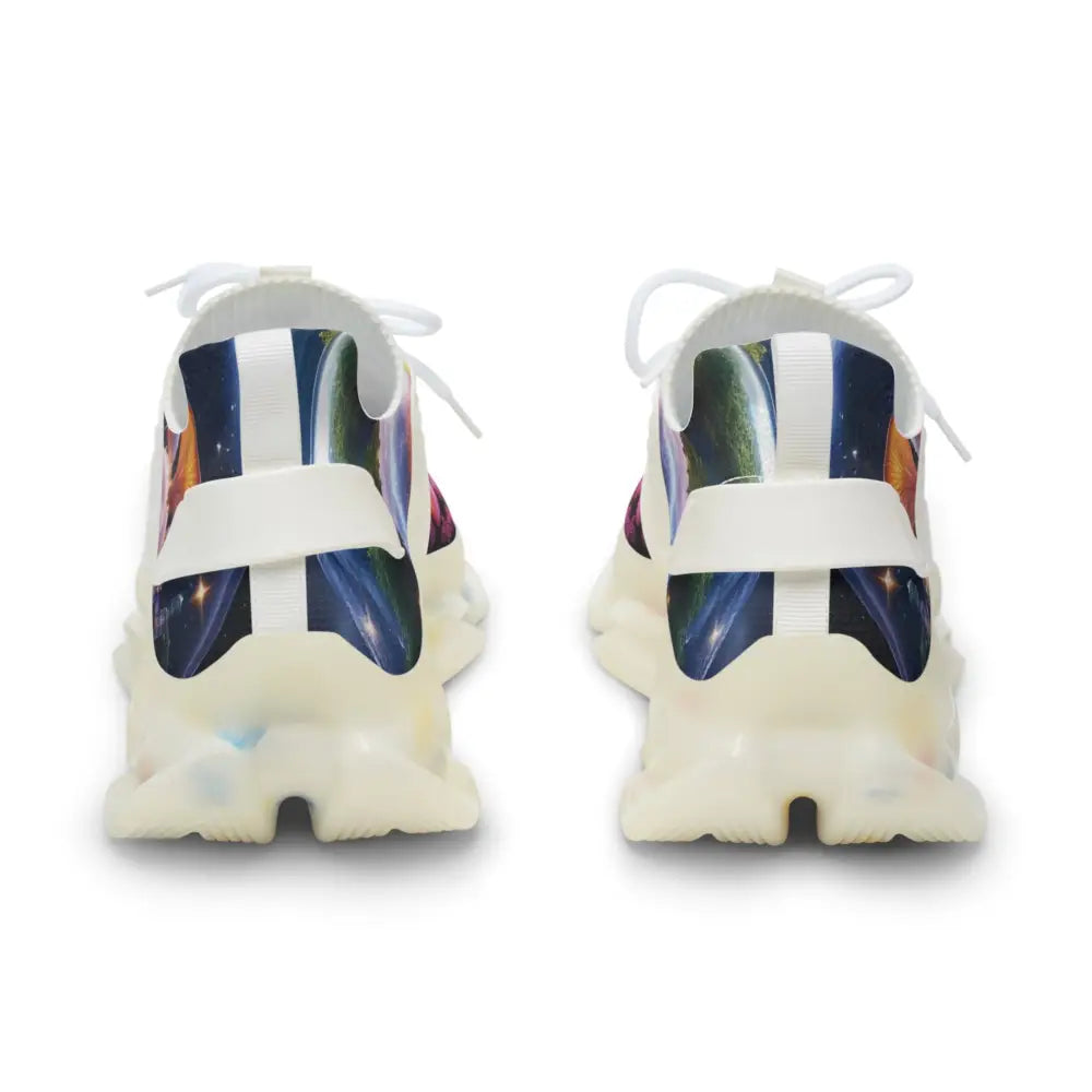 Space-themed sneakers with cosmic heart design from PixiOnyx Astral Footwear