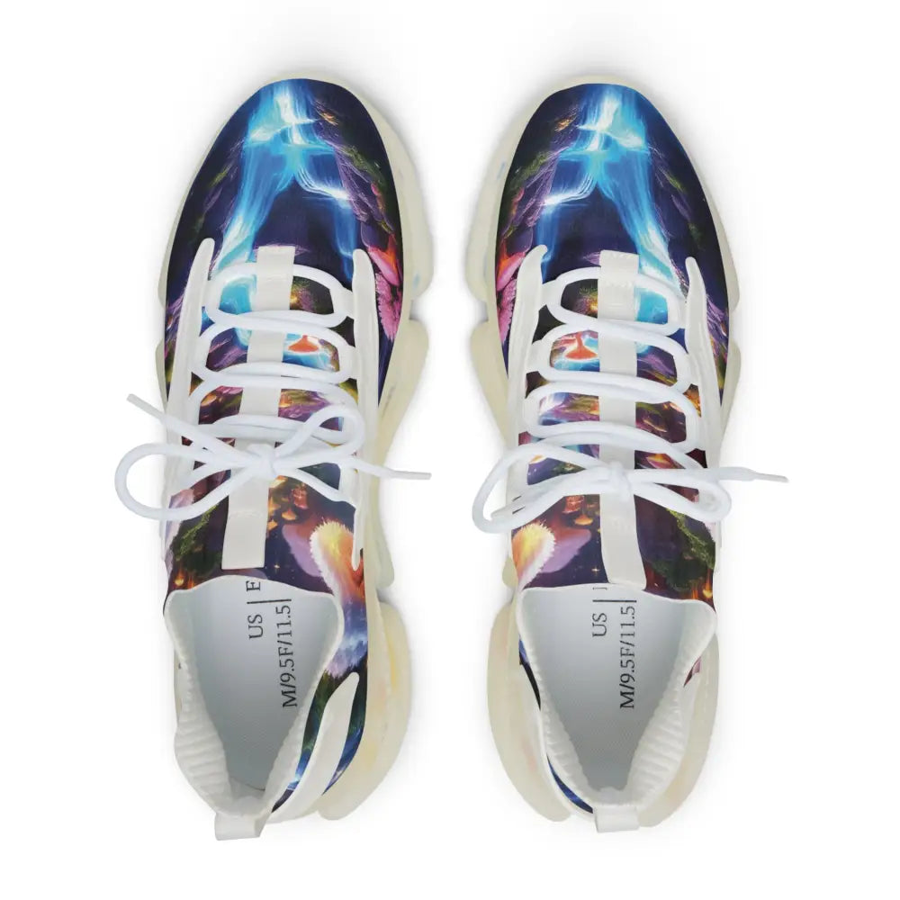 Pair of patterned men’s mesh sneakers from PixiOnyx Astral Footwear Cosmic Heart collection