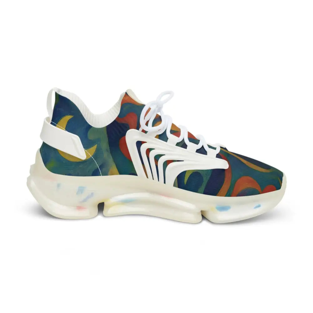 Abstract-patterned athletic shoe featured in Men’s Mesh Sneakers Craniocolor Urban Camo Psychedelic Streetwear by PixiOnyx