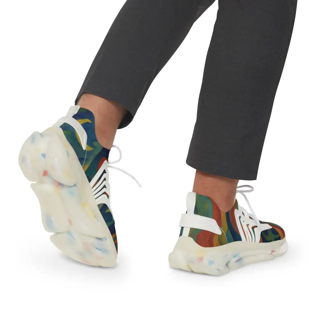 Colorful patterned mesh sneakers with chunky translucent soles from PixiOnyx Craniocolor Urban Camo collection