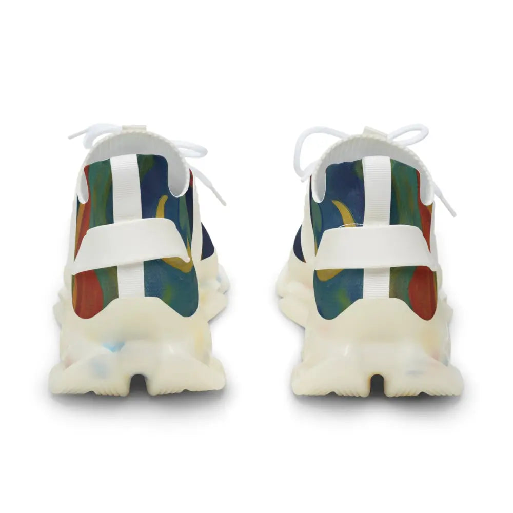 Colorful mesh sneakers featuring psychedelic urban camo design by PixiOnyx