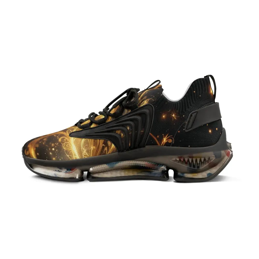 Gold and black patterned athletic shoe from Men’s Mesh Sneakers Golden Swirl Mirage collection