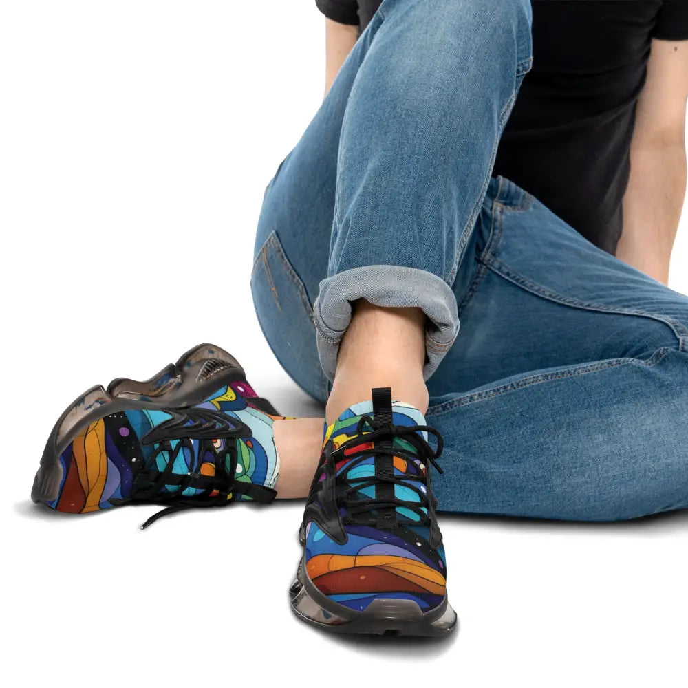 Colorful patterned sneakers from PixiOnyx Kinetic Pulsewear Men’s Mesh Sneakers collection