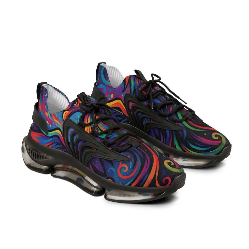 Colorful patterned running shoes from PixiOnyx Men’s Mesh Sneakers Neon Flame line