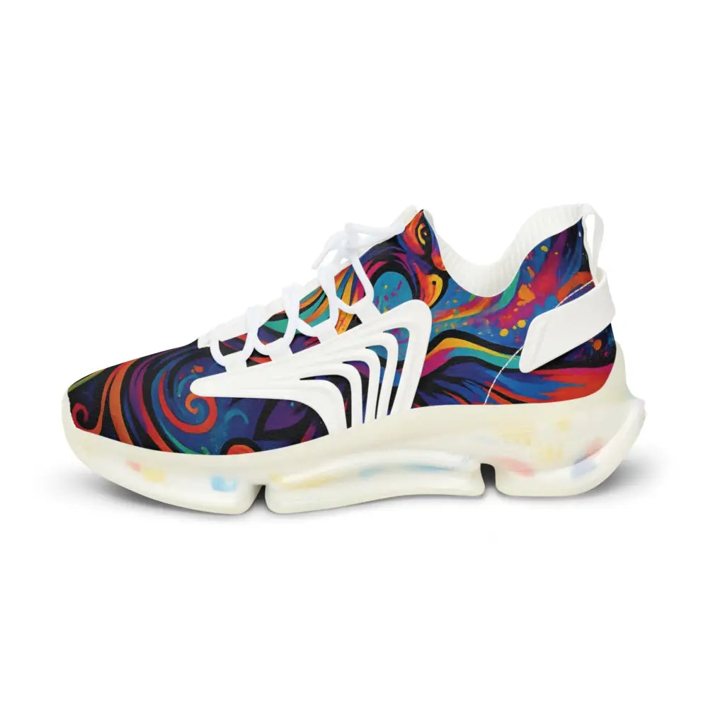 Colorful patterned athletic shoe from Men’s Mesh Sneakers Rebirth in Neon Flame PixiOnyx
