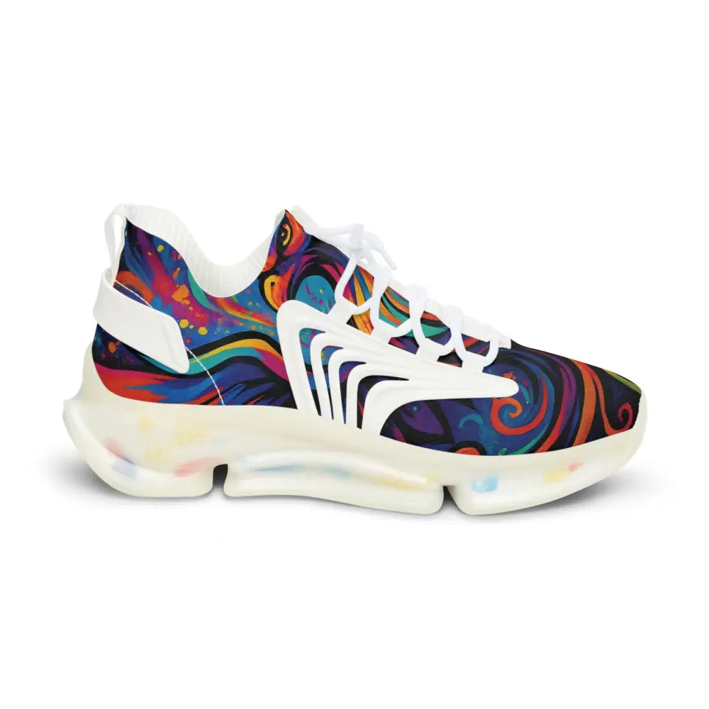 Colorful patterned athletic shoe from Men’s Mesh Sneakers Rebirth in Neon Flame PixiOnyx