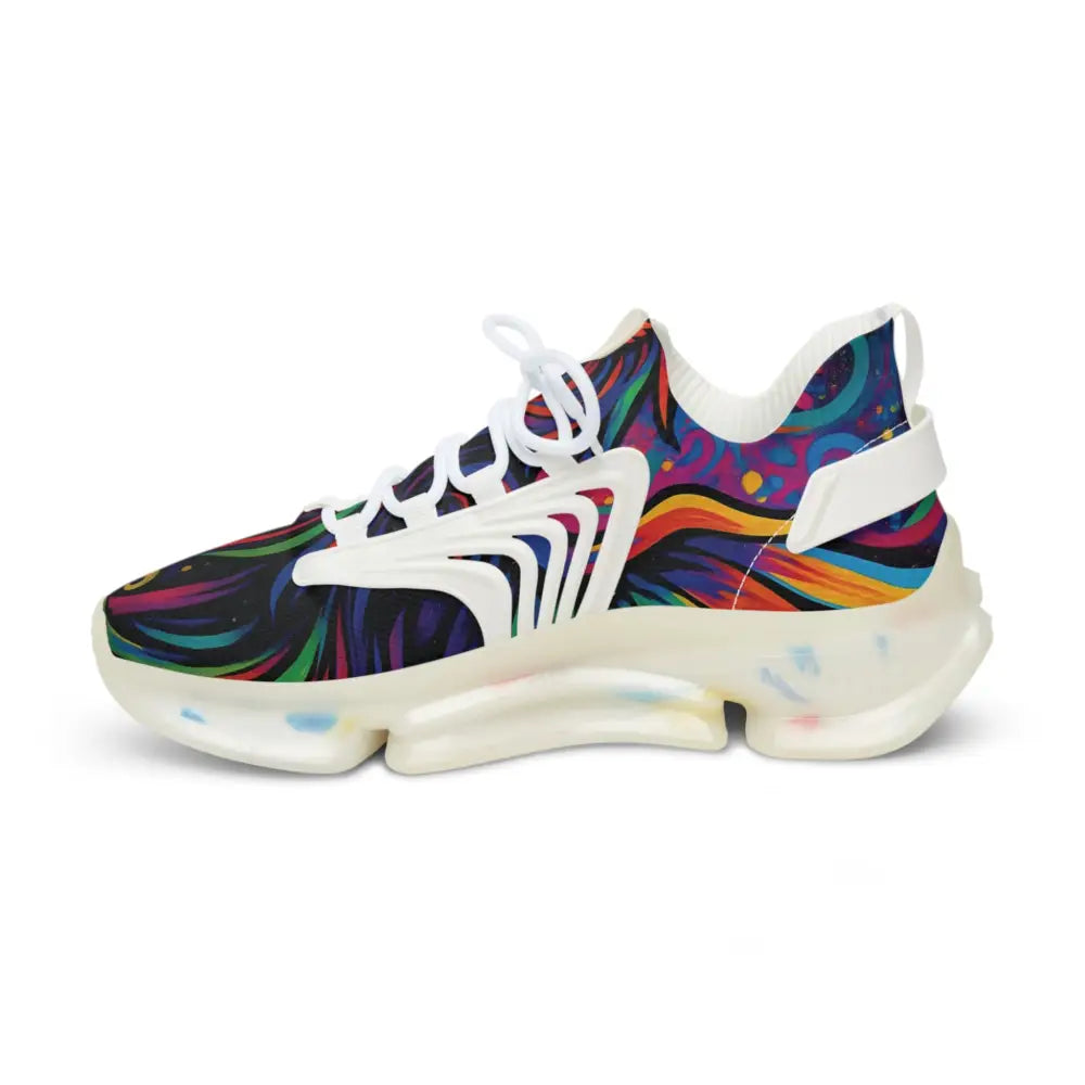 Colorful patterned athletic shoe from Mens Mesh Sneakers Neon Flame PixiOnyx Athletic Artwear