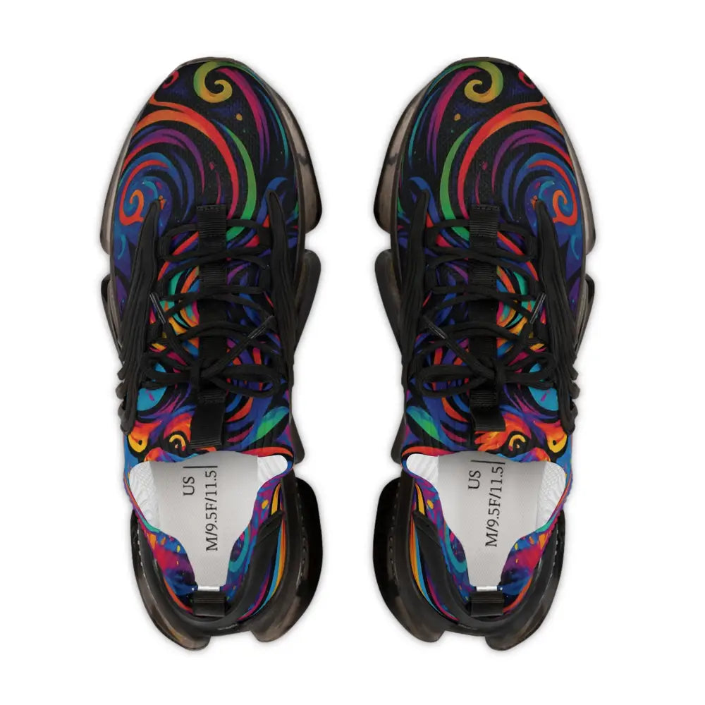 Colorful patterned Mesh Sneakers Men’s Rebirth in Neon Flame PixiOnyx Athletic Artwear