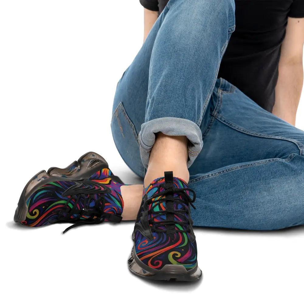 Colorful patterned mesh sneakers from PixiOnyx Men’s Mesh Sneakers Neon Flame collection