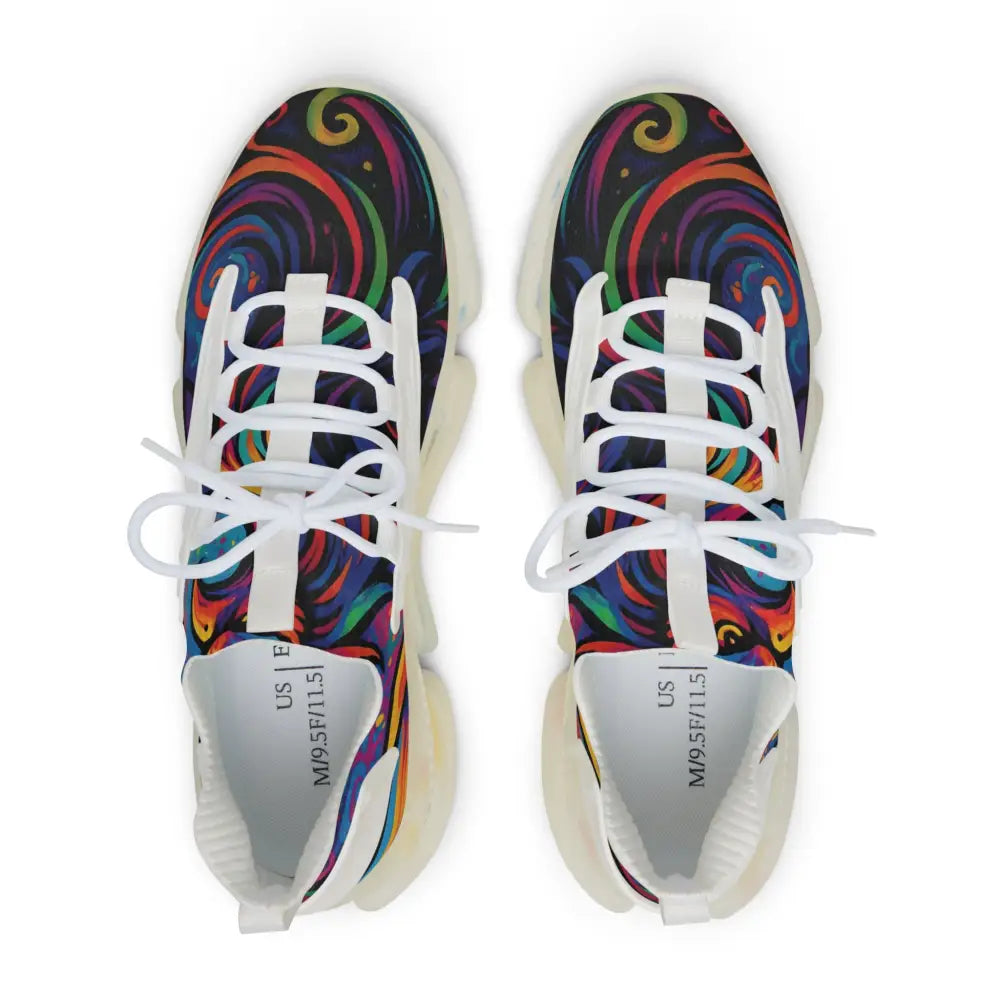 Colorful swirl-patterned Mesh Sneakers from PixiOnyx Athletic Artwear in Neon Flame