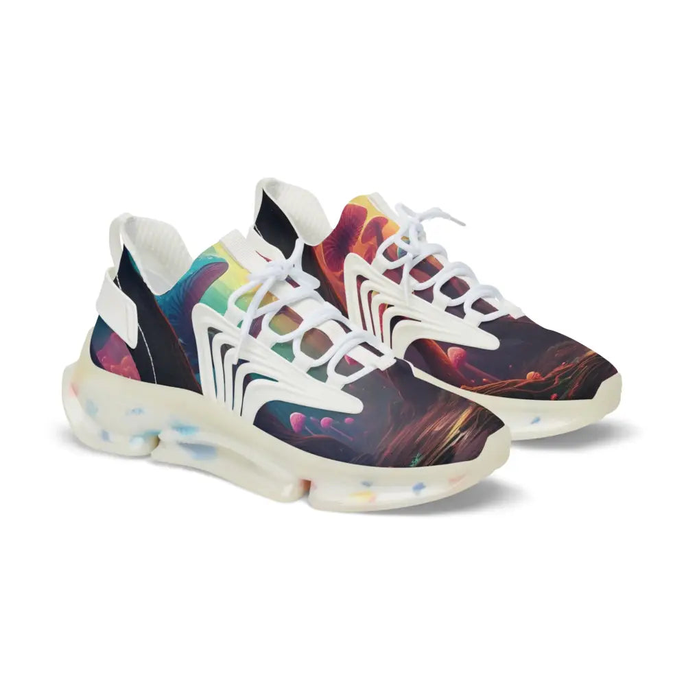 Colorful patterned sneakers from Men’s Mesh Sneakers Shroom Bloom PixiOnyx Surreal Streetwear