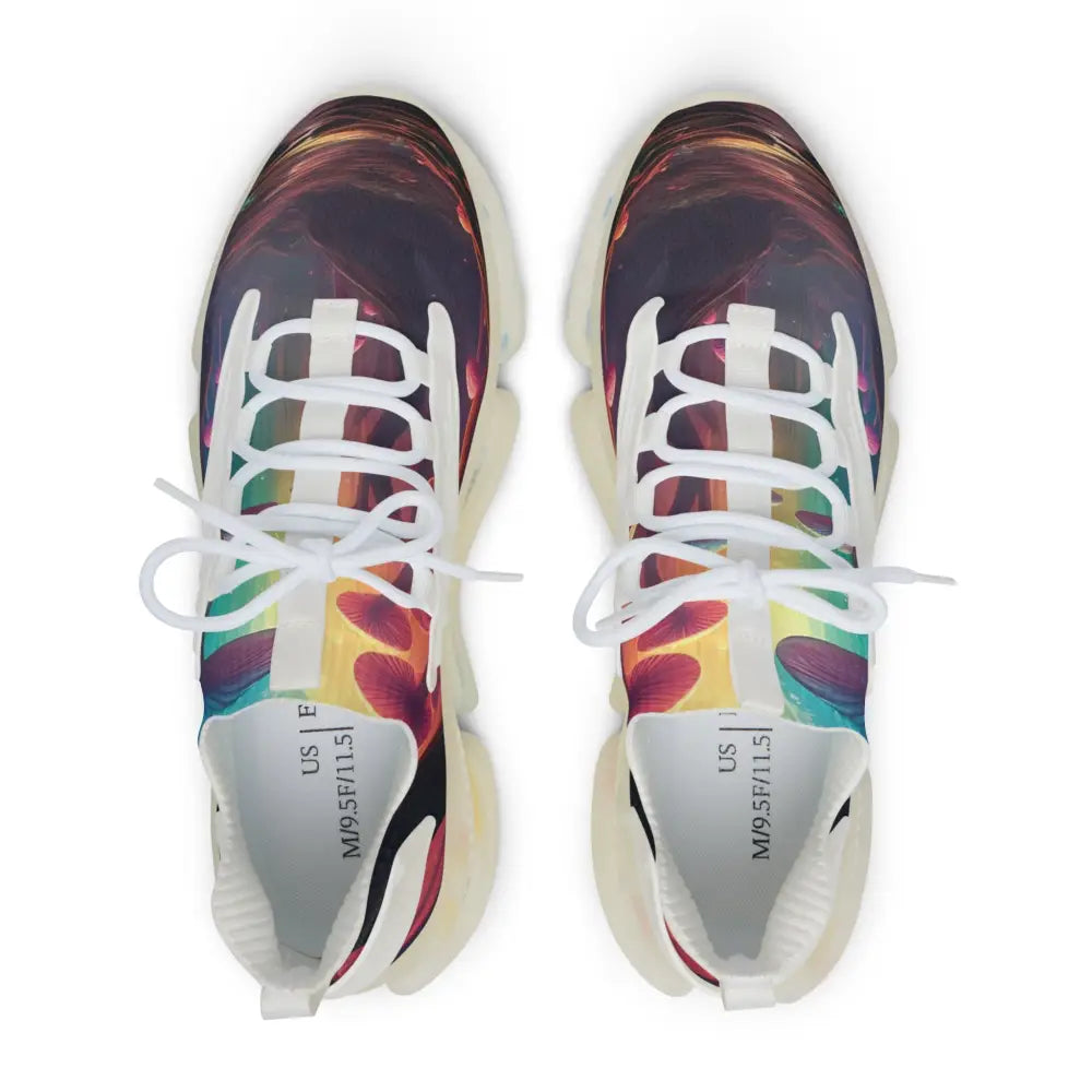 Colorful men’s mesh sneakers from PixiOnyx Surreal Streetwear featuring vibrant athletic shoes