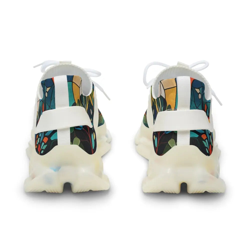 Pair of patterned athletic shoes in Men’s Mesh Sneakers Stained Horizon by PixiOnyx Chromatic Streetwear