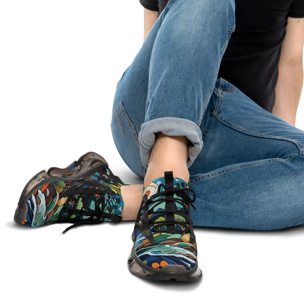 Patterned athletic shoes from PixiOnyx Chromatic Streetwear Men’s Mesh Sneakers Stained Horizon