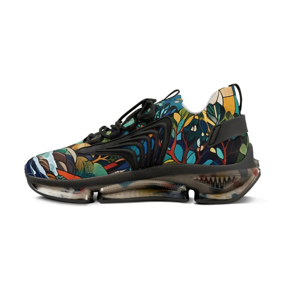 Patterned athletic shoe with a clear sole from PixiOnyx Chromatic Streetwear Men’s Mesh Sneakers