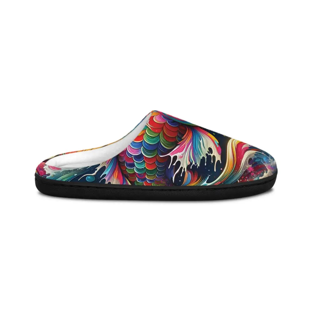 Colorful patterned slipper from PixiOnyx Luxe Loungewear men’s Rainbow Koi collection