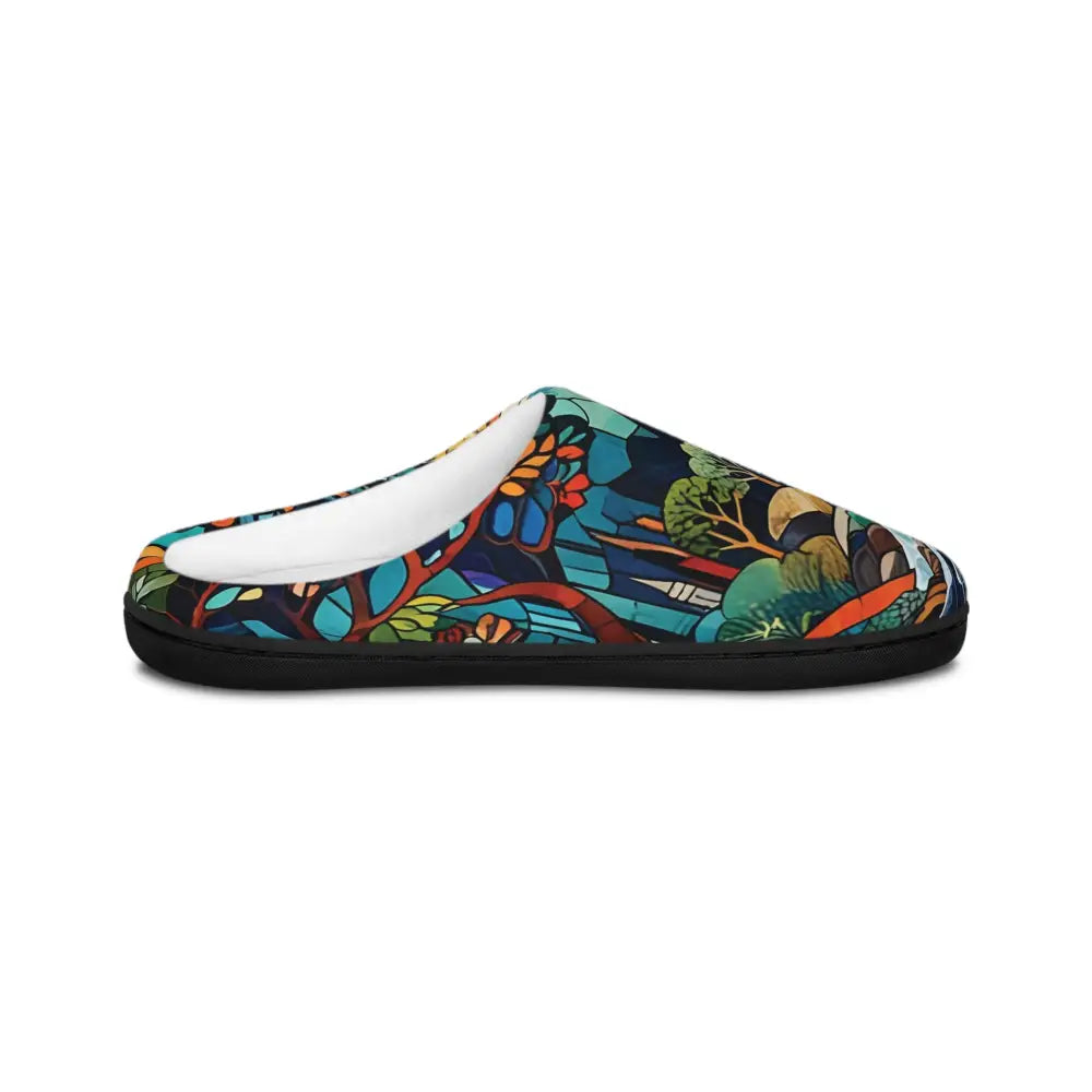 Patterned men’s slippers with black sole from PixiOnyx Stained Horizon collection