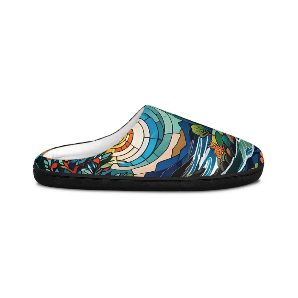 Patterned men’s slippers with black sole from PixiOnyx stained horizon collection