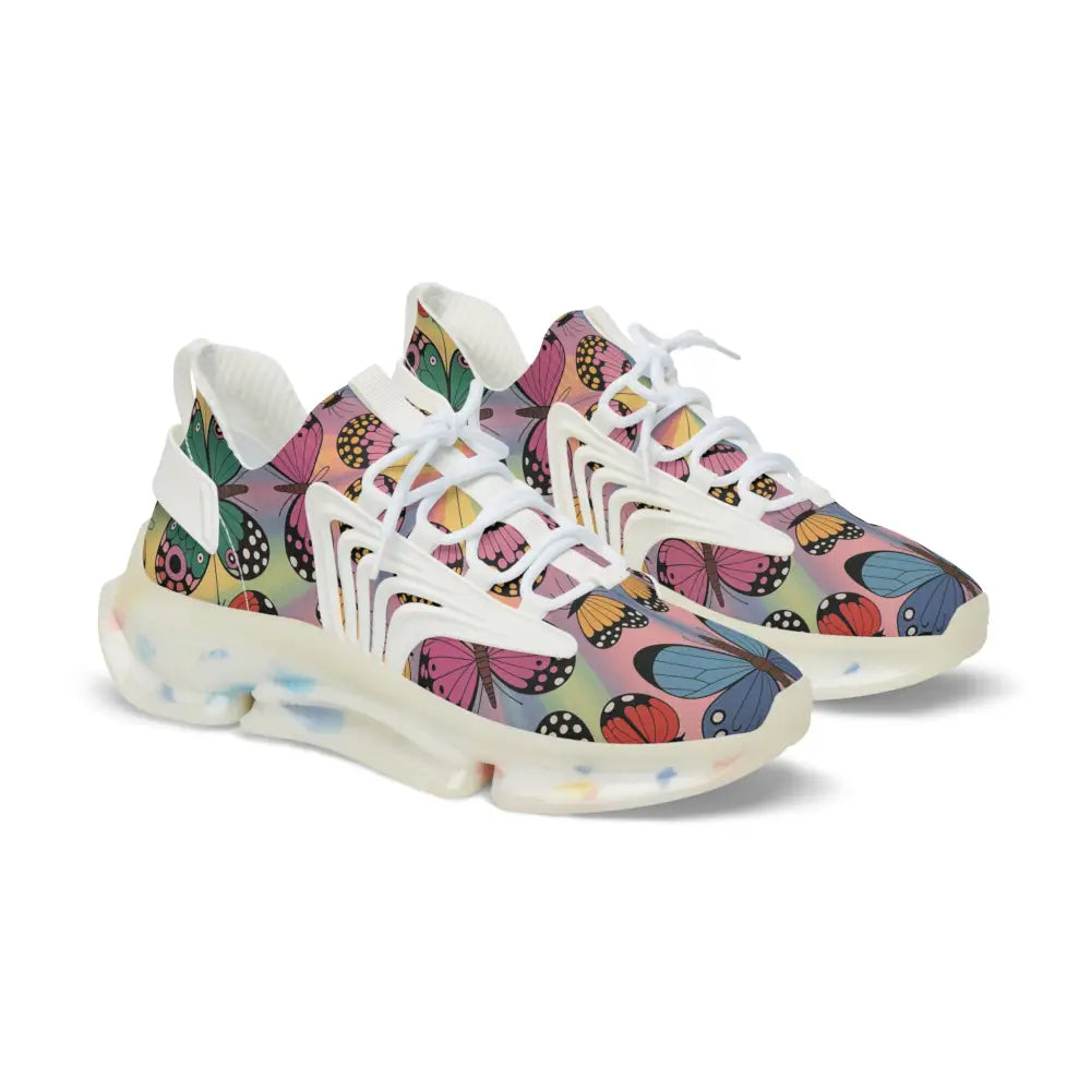 Men’s Kaleidoscope Flight sneakers with colorful butterfly pattern and translucent sole