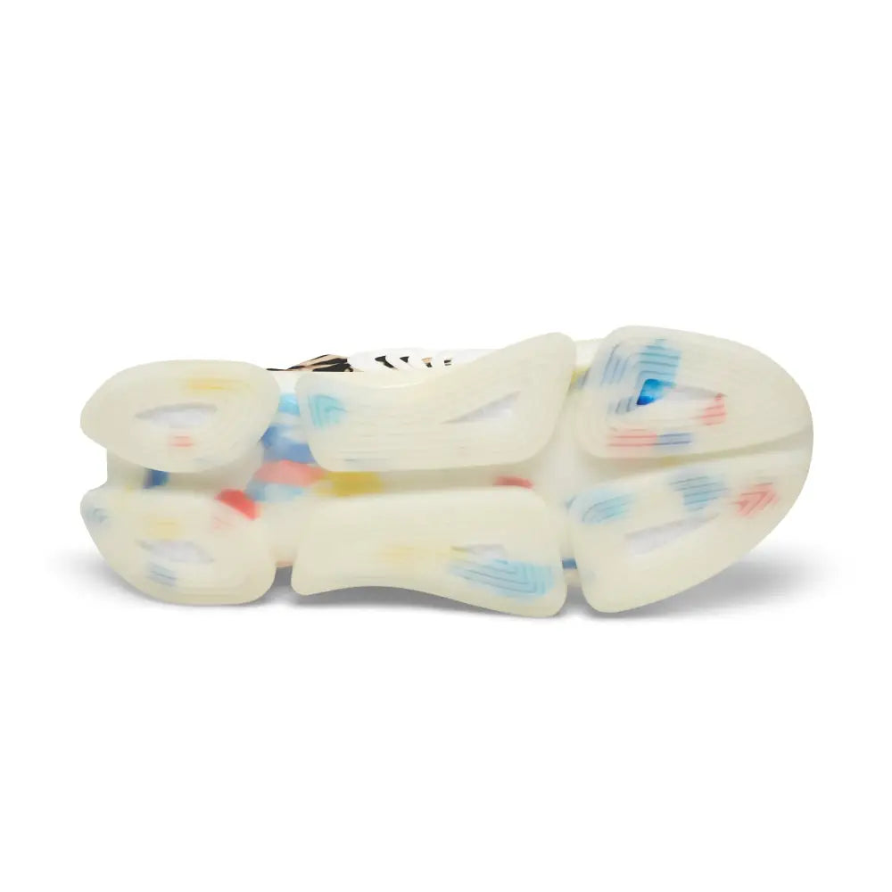 White sneaker sole with colorful accents from Men’s Sneakers Leopard Luxe Run PixiOnyx Streetstride Edition