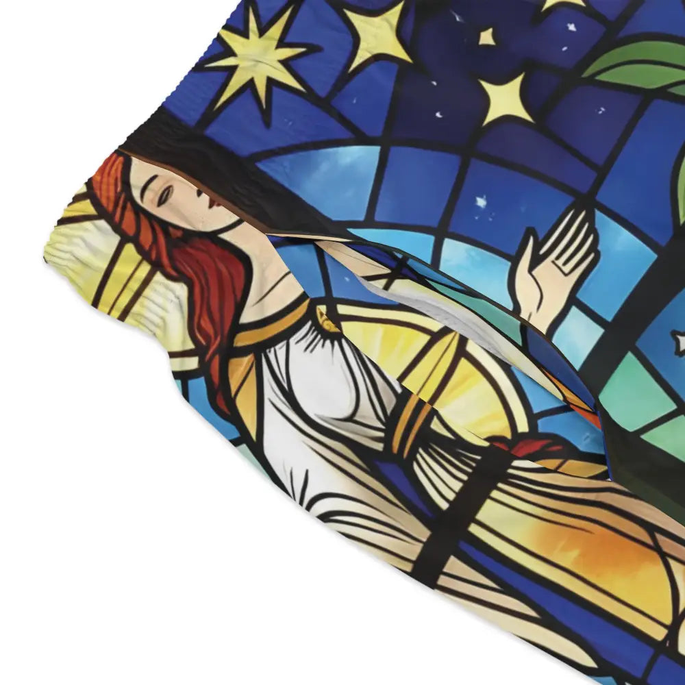 Stained-glass-style leggings from Men’s Swim Trunks Divine Radiance PixiOnyx Poolside Reverie