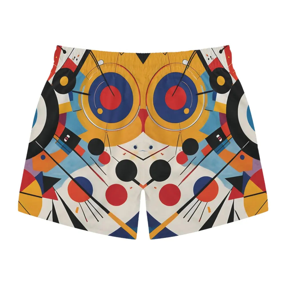 Abstract patterned men’s swim trunks from PixiOnyx Dynamic Balance collection