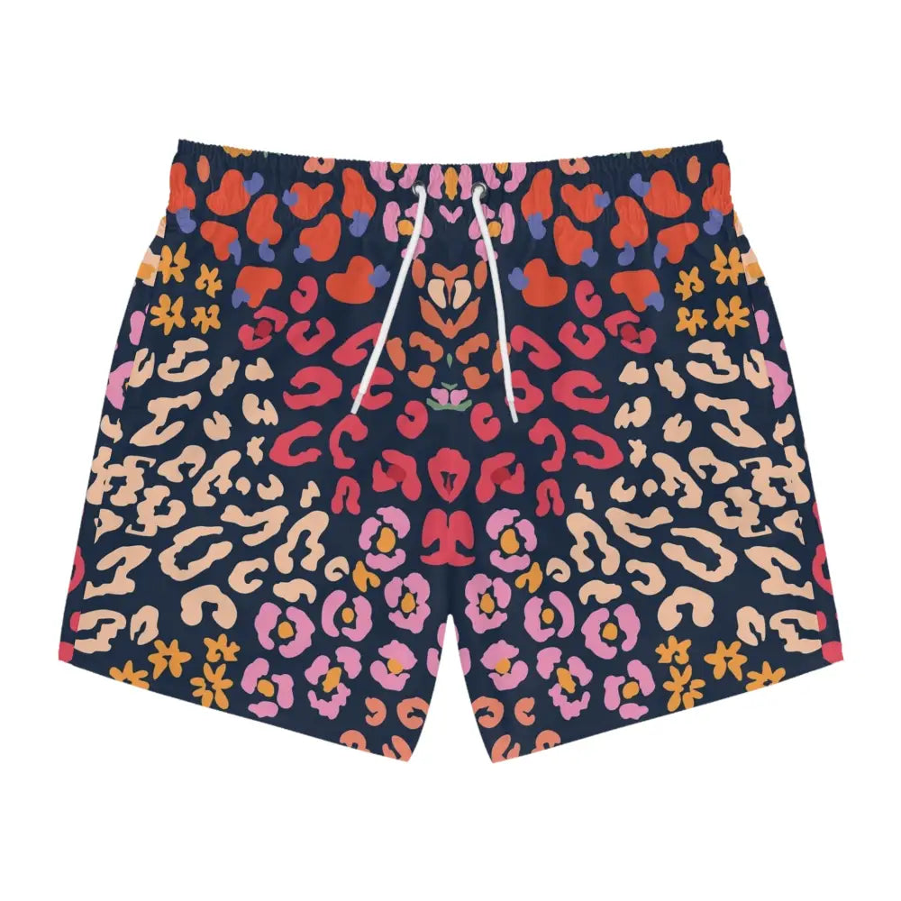 Patterned men’s swim trunks with Neon Safari print from PixiOnyx Apex Poolwear