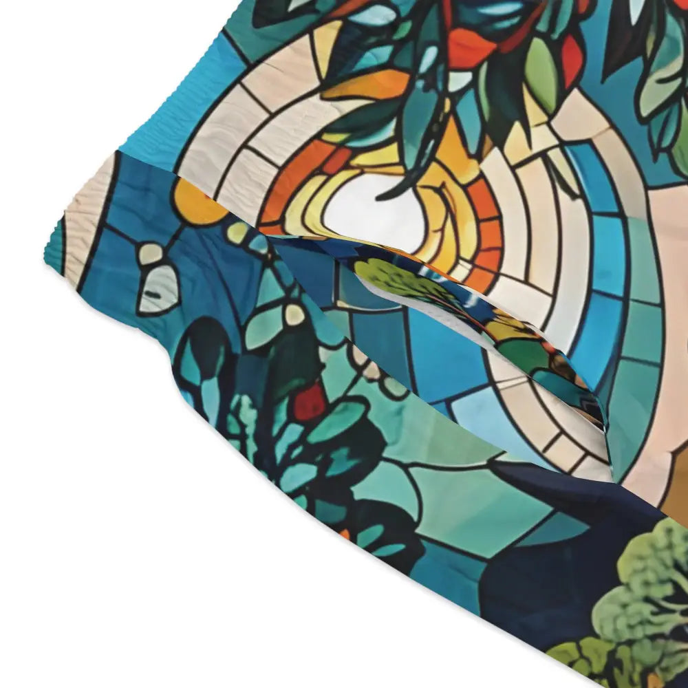 Colorful stained-glass-style fabric for Men’s Swim Trunks Stained Horizon PixiOnyx