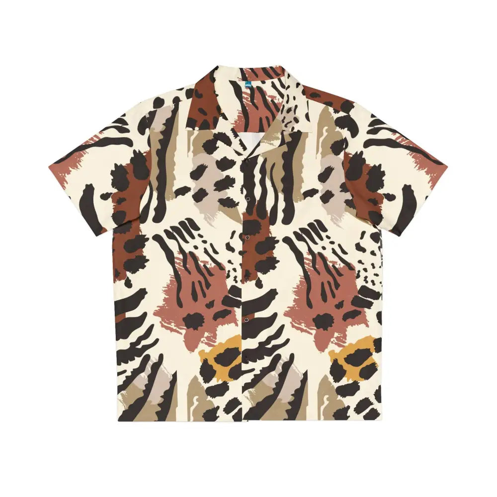 Animal print short-sleeved tropical shirt with safari camouflage design by PixiOnyx Boldwear