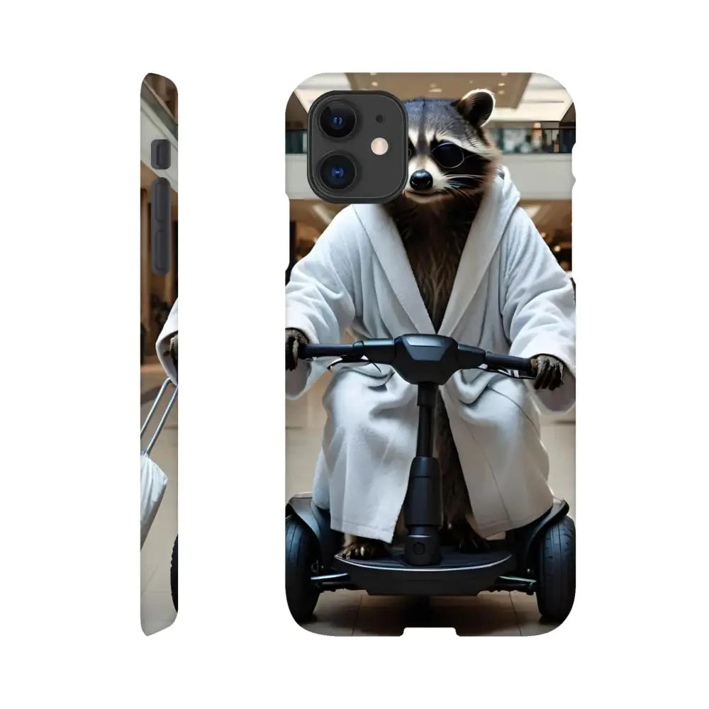 Mobility Mogul iPhone Slim Case featuring raccoon on scooter design by PixiOnyx