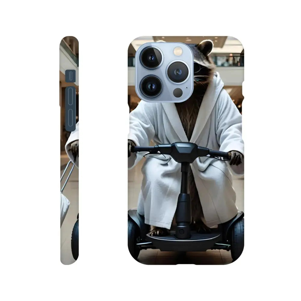Mobility Mogul iPhone Slim Case with Raccoon in Robe Riding Scooter Illustration