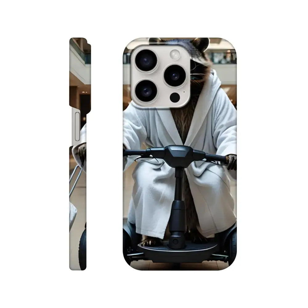 Mobile phone case featuring a raccoon riding a scooter for the Moblility Mogul iPhone Slim Case