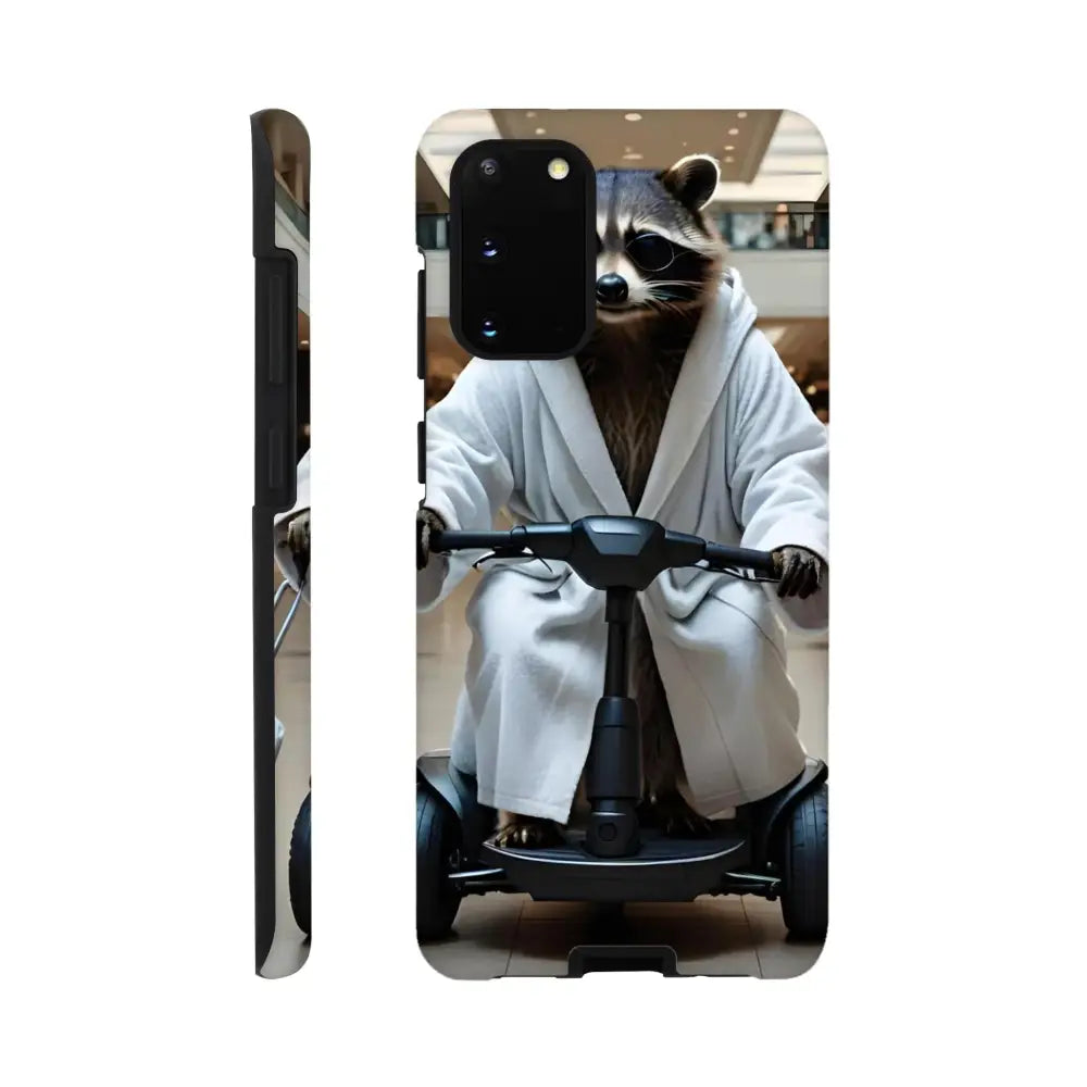 Samsung Tough Case with PixiOnyx Deluxe Raccoon Shell featuring a raccoon on a scooter