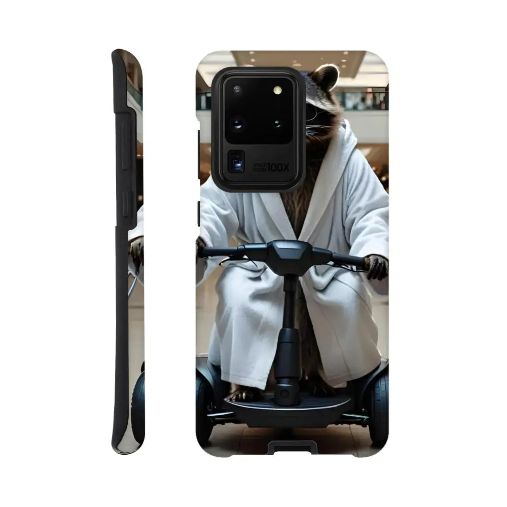 Samsung Tough Case featuring a Raccoon riding a scooter for Mobility Mogul product