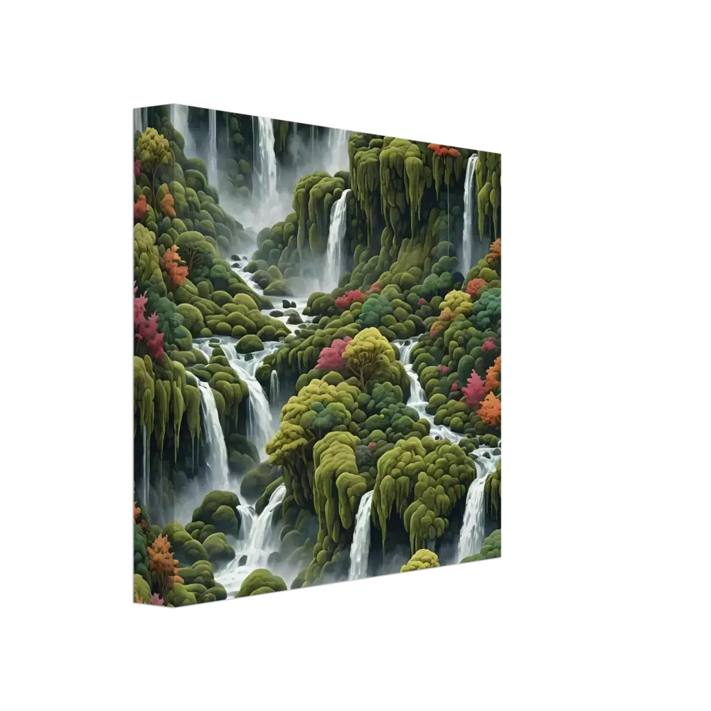 Lush waterfall landscape Canvas Wall Art Moss Cascade displayed by PixiOnyx