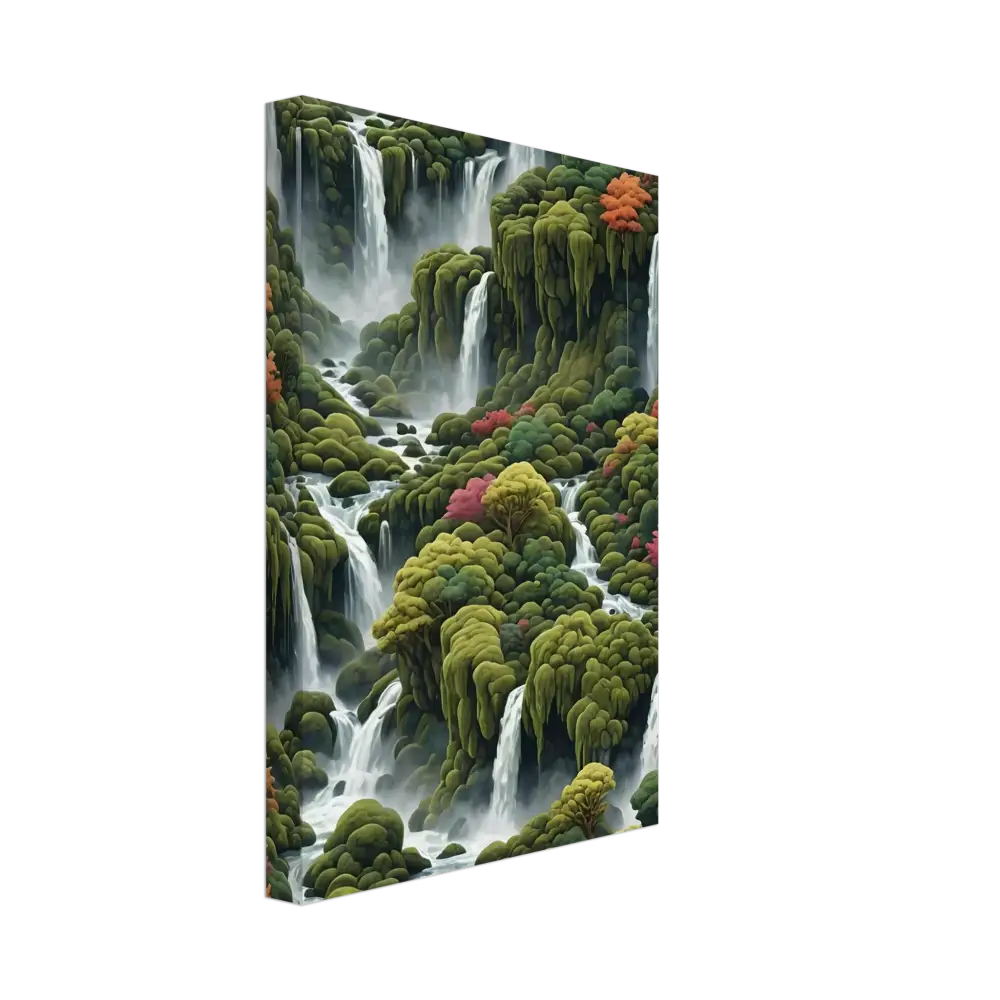 Lush waterfall landscape Canvas Wall Art Moss Cascade displayed by PixiOnyx
