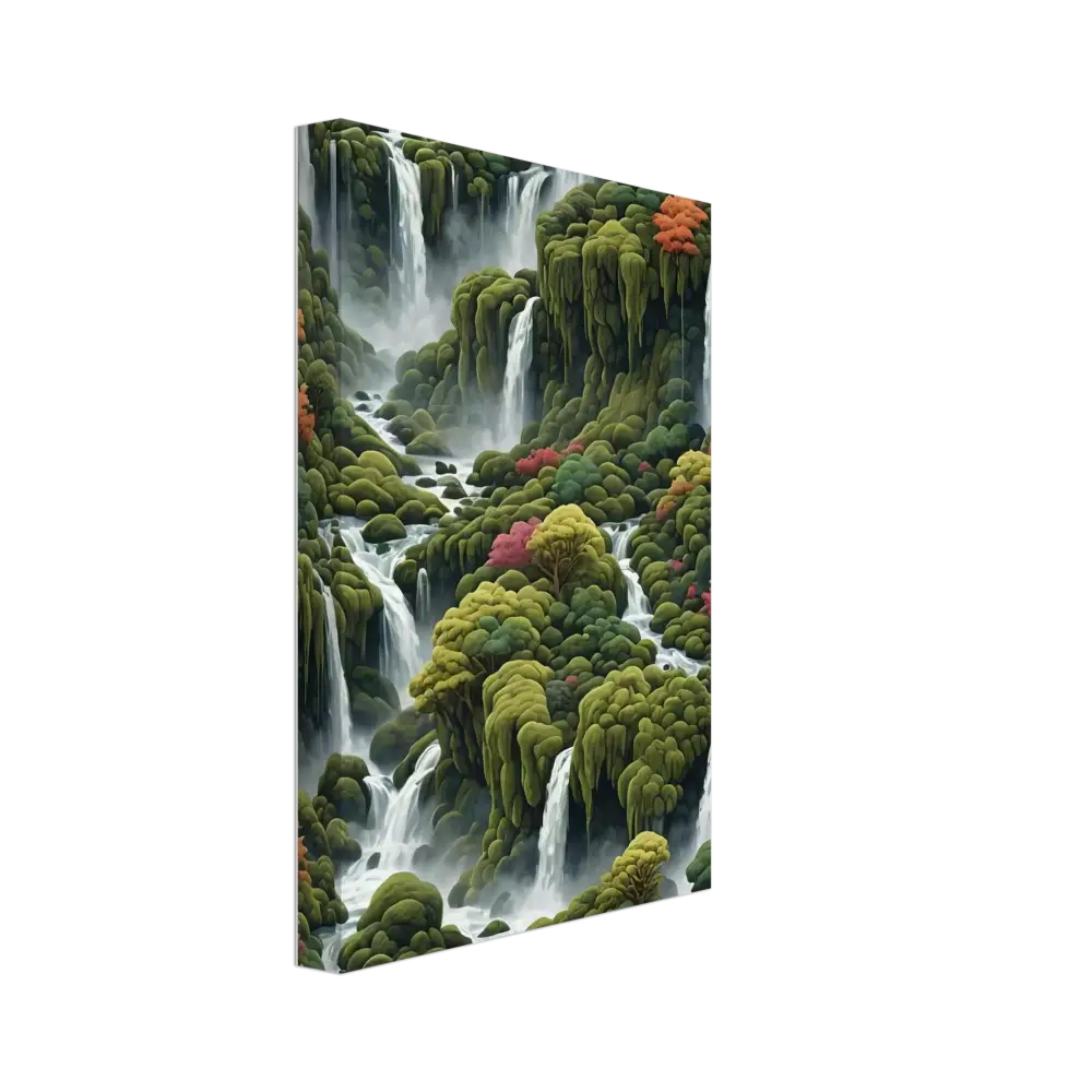 Lush waterfall landscape Canvas Wall Art Moss Cascade by PixiOnyx