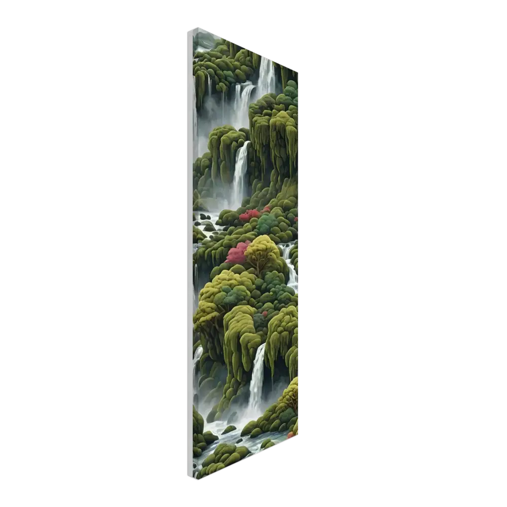 Vertical waterfall landscape painting on canvas wall art Moss Cascade by PixiOnyx