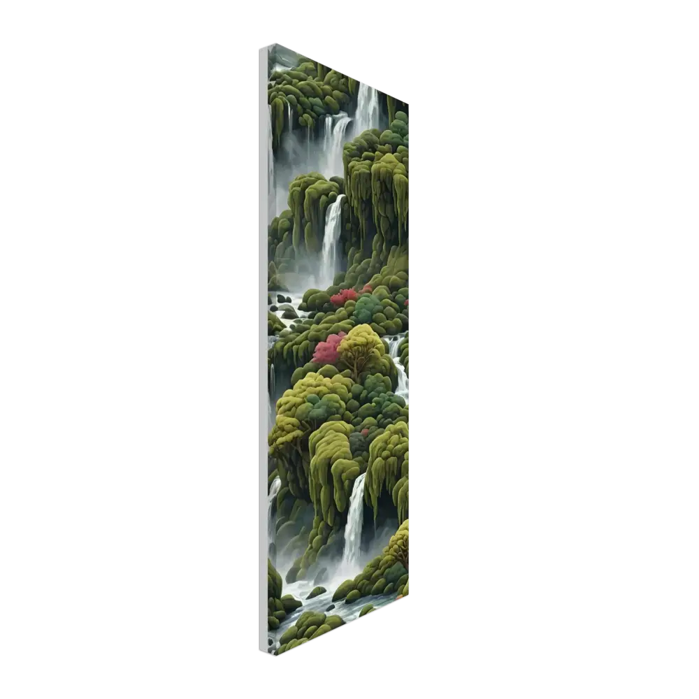 Vertical waterfall landscape painting on Canvas Wall Art Moss Cascade by PixiOnyx