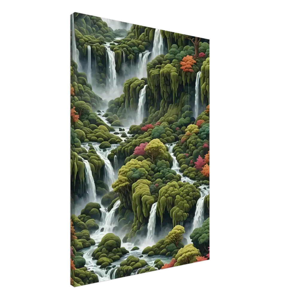Lush waterfall landscape Canvas Wall Art Moss Cascade by PixiOnyx