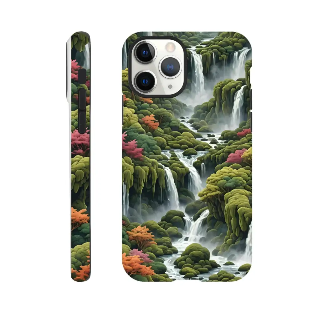 Waterfall-themed Moss Cascade iPhone Tough Case by PixiOnyx displaying Nature-inspired design