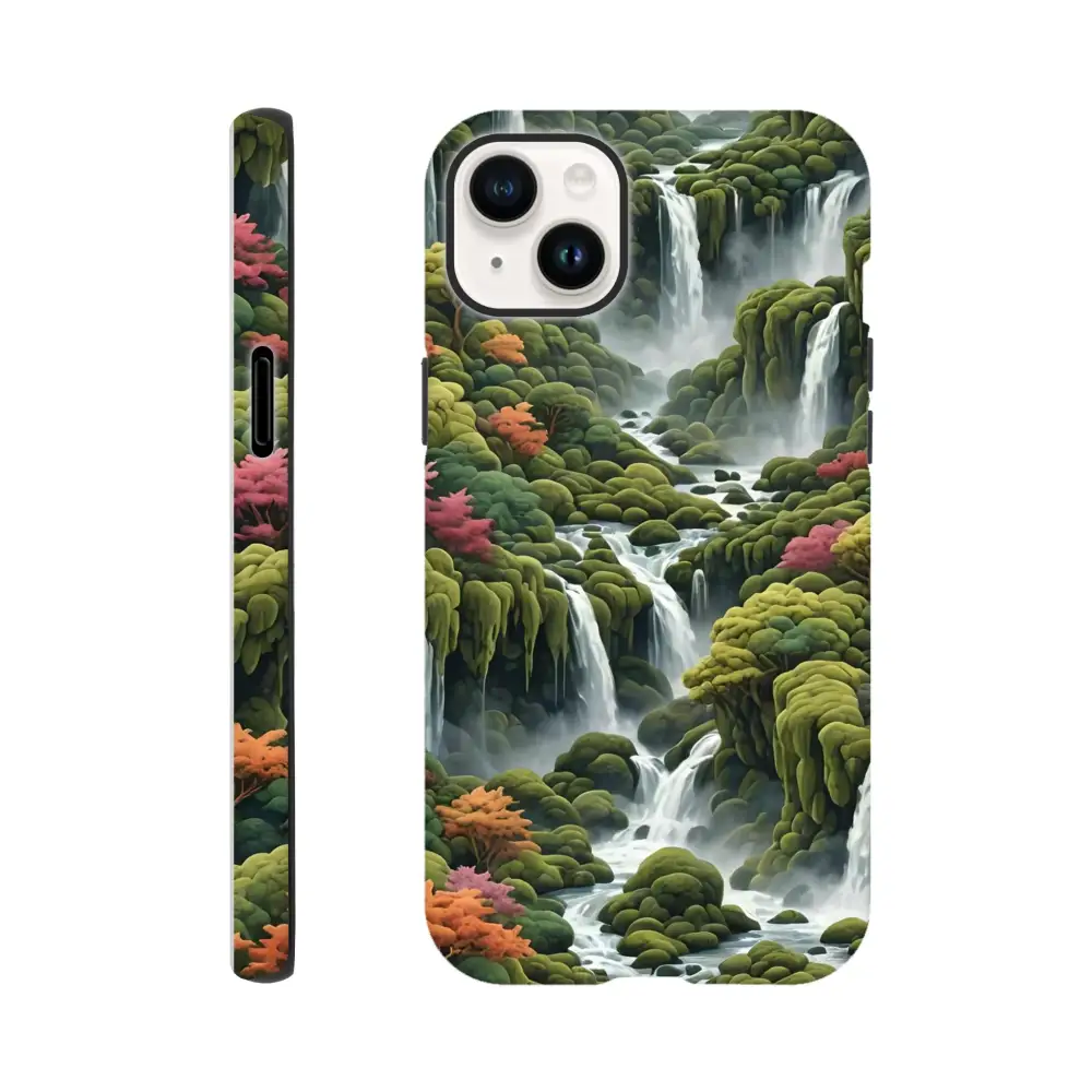 Waterfall-themed phone case on Moss Cascade iPhone Tough Case by PixiOnyx