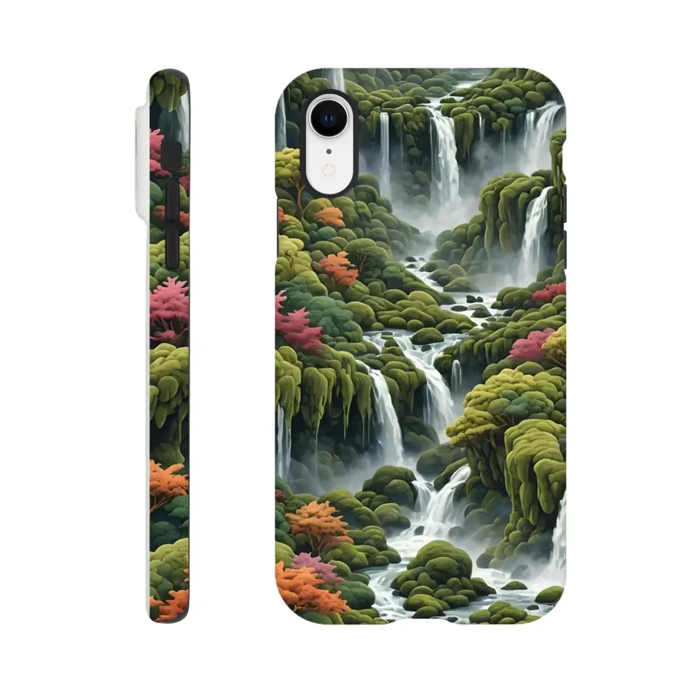 Waterfall-themed Moss Cascade iPhone Tough Case by PixiOnyx for nature-inspired protection