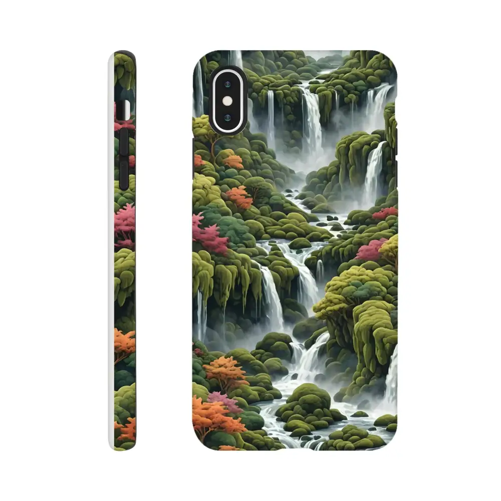 Waterfall-themed phone case for iPhone from PixiOnyx Moss Cascade collection