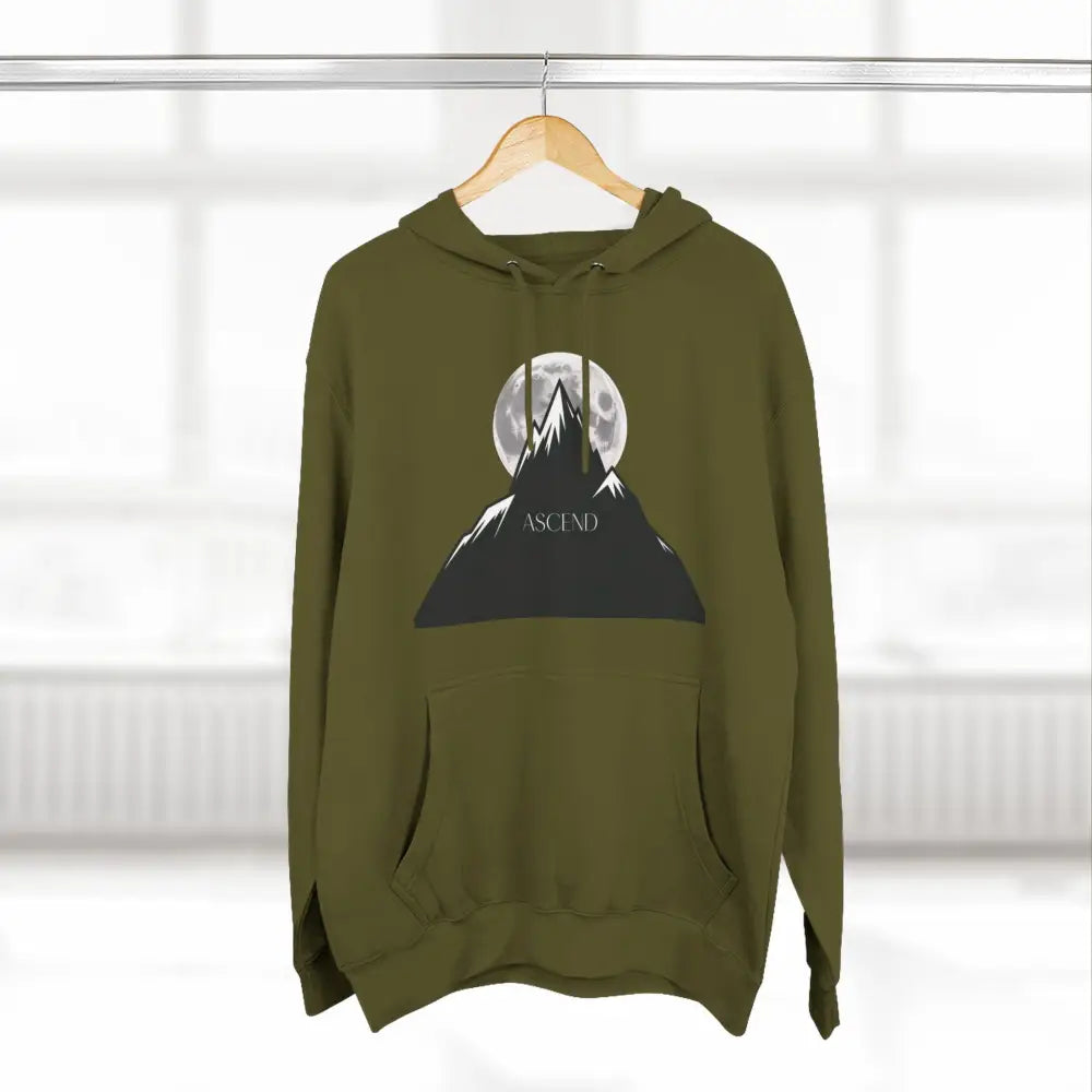 Mountain Scene Fleece Unisex Hoodie Ascend Cozy Outdoor Sweatshirt for Nature Lovers Gifts Hikers Adventure Apparel