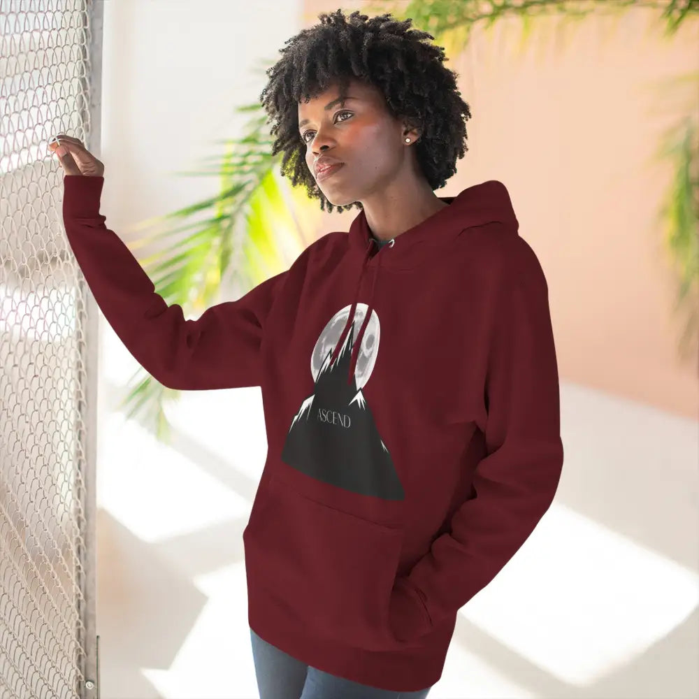 Mountain Scene Fleece Unisex Hoodie Ascend Cozy Outdoor Sweatshirt for Nature Lovers Gifts Hikers Adventure Apparel