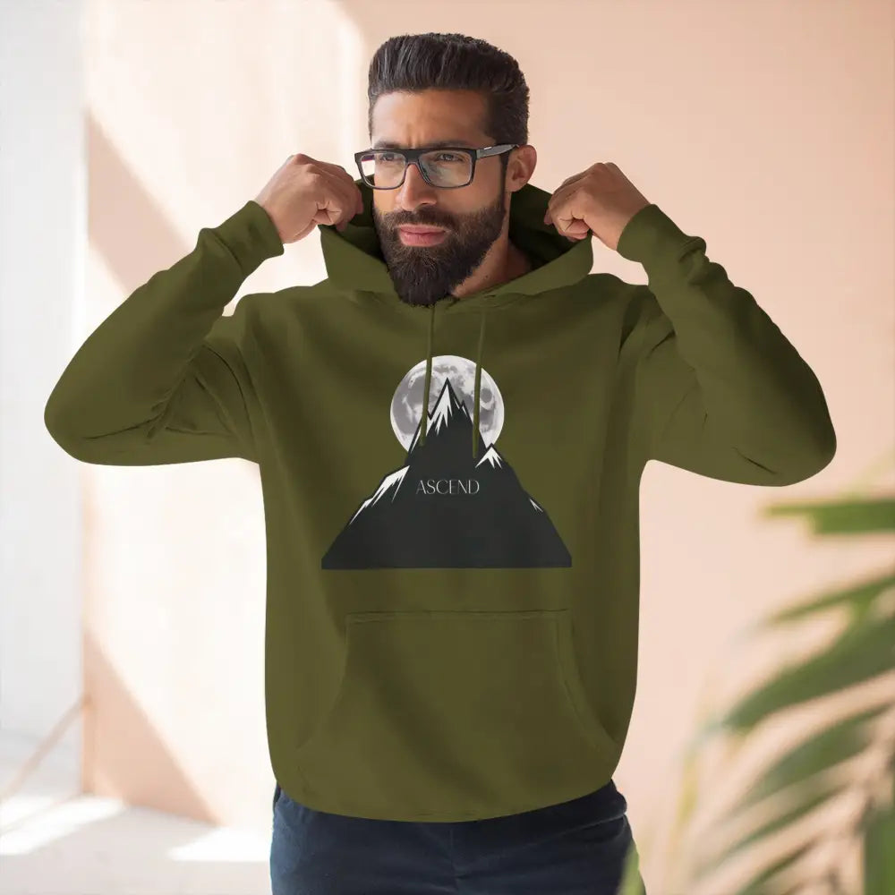 Mountain Scene Fleece Unisex Hoodie Ascend Cozy Outdoor Sweatshirt for Nature Lovers Gifts Hikers Adventure Apparel
