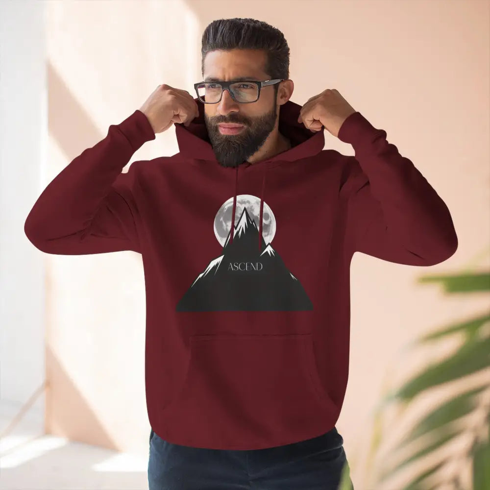Mountain Scene Fleece Unisex Hoodie Ascend Cozy Outdoor Sweatshirt for Nature Lovers Gifts Hikers Adventure Apparel